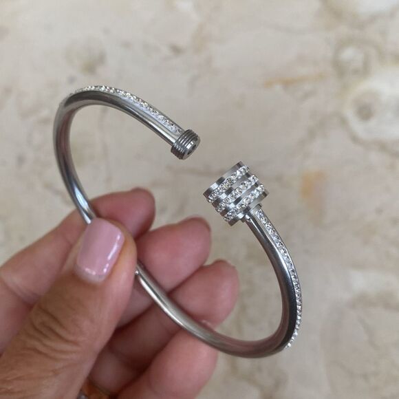 NWOT Stainless Steel & Crystal Rhinestones
Modern Minimalist Bracelet - Picture 5 of 11